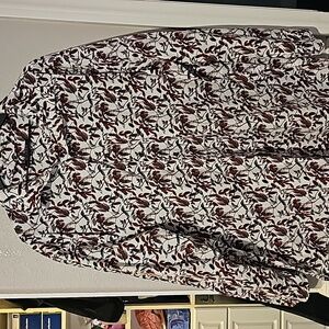 Synrgy 3XL Button-Up Shirt – Burgundy & Gray Leaf Print – White Background